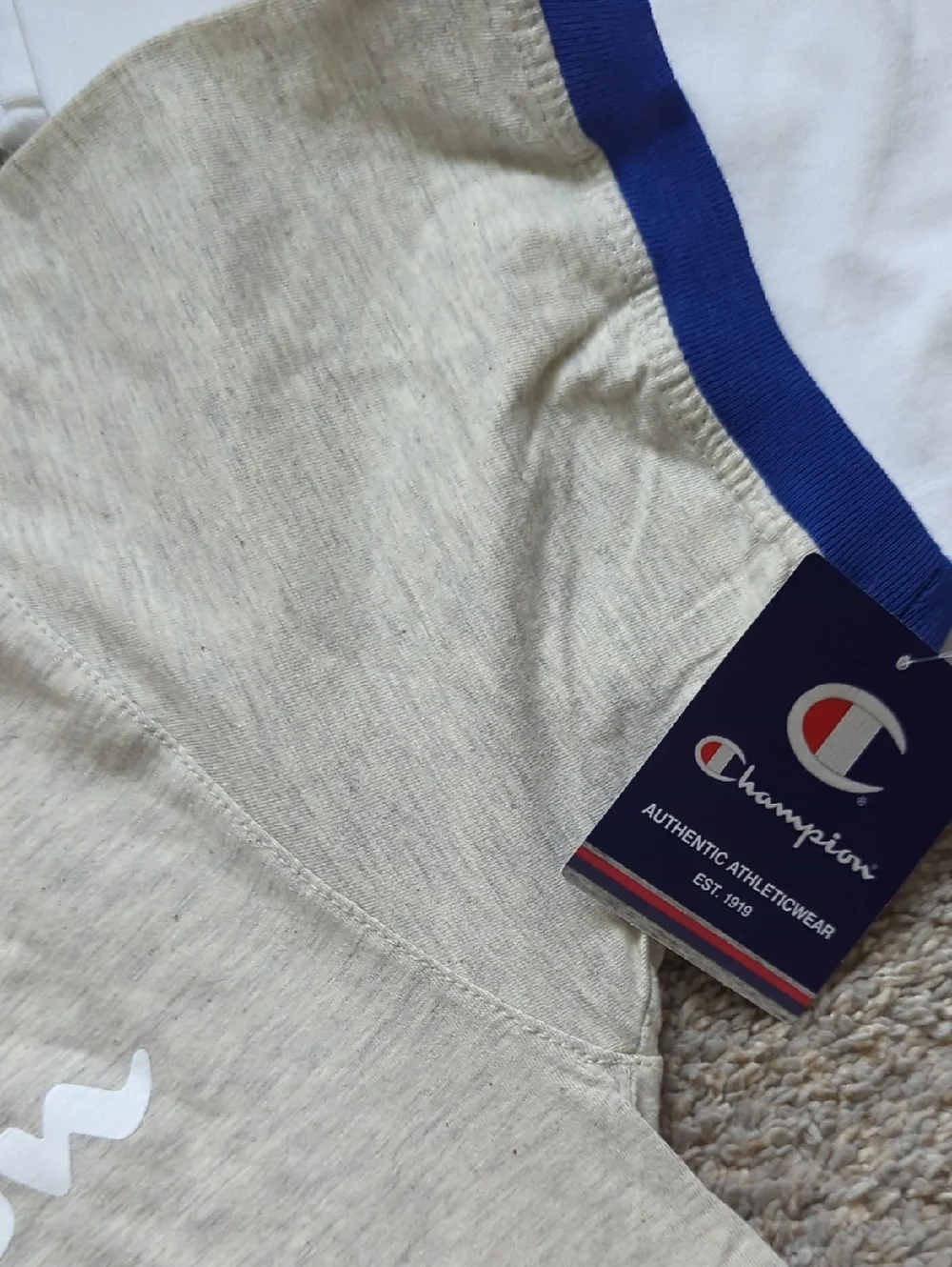 3 Champion Crewneck Tee Pack in Cream, White and Navy Trim - Picture 4 of 12